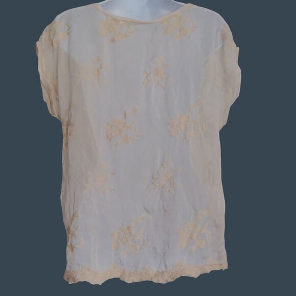 Sarah Tempest Sheer Silk Embroidered Floral Design Delicate Short Sleeve Top - Picture 2 of 11